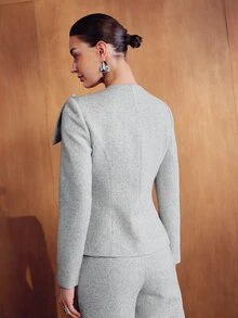 MOTF PREMIUM FASHIONABLE ELEGANT HIGH-END TWIST BOW LONG SLEEVE WOMEN'S BLAZER - Light Grey - View 3