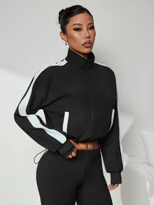 Slayform Women's Colorblock Long Sleeve Zip-Up Sports Jacket - Black - View 4