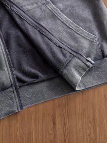 SWAVVY Men's Casual Loose Zip-Up Hoodie Sweatshirt, Spring/Autumn/Winter, Standard Size, Plain With Snowflake Pattern - Grey - View 6