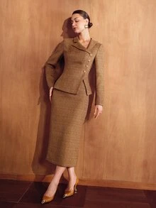 MOTF PREMIUM FASHIONABLE ELEGANT HIGH-END ELEGANT SLIMMING WAIST ASYMMETRICAL COLLAR LONG SLEEVE WOMEN'S BLAZER - Khaki - View 4