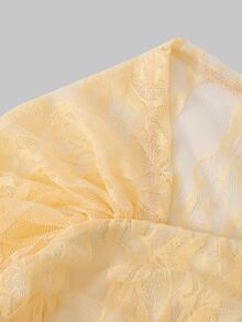 SHEIN فستان ميدي أنيق وجميل باللون الأصفر الفاتح مع دانتيل زهري وتجاعيد للفتيات المراهقات لحفلة عيد الميلاد السادس عشر والتخرج وارتداء الصيف والعطلات - أصفر - مشاهدة 6