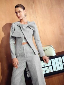 MOTF PREMIUM FASHIONABLE ELEGANT HIGH-END TWIST BOW LONG SLEEVE WOMEN'S BLAZER - Light Grey - View 7