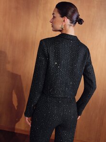 MOTF PREMIUM FASHIONABLE WAIST-CINCHING ELEGANT BLAZER COLLAR VERSATILE WOMEN'S JACKET - Black - View 3