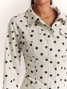 SHEIN BAE Women's Polka Dot Long Sleeve Denim Jacket And Shorts Casual Set - Black and White - View 7