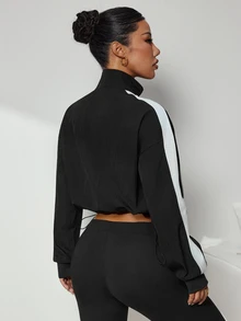 Slayform Women's Colorblock Long Sleeve Zip-Up Sports Jacket - Black - View 2