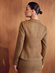 MOTF PREMIUM FASHIONABLE ELEGANT HIGH-END ELEGANT SLIMMING WAIST ASYMMETRICAL COLLAR LONG SLEEVE WOMEN'S BLAZER - Khaki - View 3