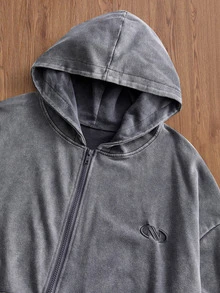 SWAVVY Men's Casual Loose Zip-Up Hoodie Sweatshirt, Spring/Autumn/Winter, Standard Size, Plain With Snowflake Pattern - Grey - View 2