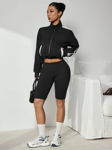 Slayform Women's Colorblock Long Sleeve Zip-Up Sports Jacket - Black - View 5