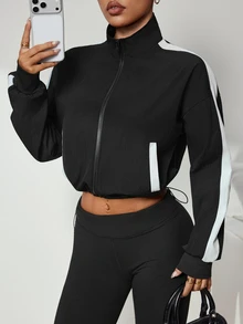 Slayform Women's Colorblock Long Sleeve Zip-Up Sports Jacket - Black - View 6