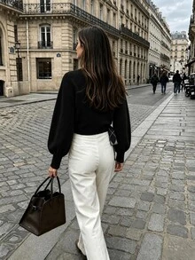 SHEIN PariChic 女款休閒菱格拼接綁帶式圍裹毛衣，秋冬款 - 彩色 - 查看 2