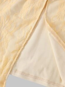 SHEIN فستان ميدي أنيق وجميل باللون الأصفر الفاتح مع دانتيل زهري وتجاعيد للفتيات المراهقات لحفلة عيد الميلاد السادس عشر والتخرج وارتداء الصيف والعطلات - أصفر - مشاهدة 7