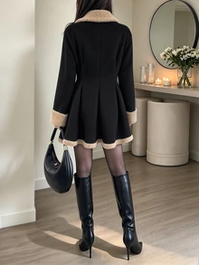 SHEIN Women's Autumn/Winter Lapel Neck Long Sleeve Single Button Casual Jacket - Black - View 2