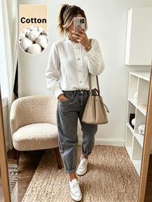 Holdful Holdful Winter Women's Solid Color Long Sleeve Single-Breasted Casual Commute Shirt - Multicolor - View 1