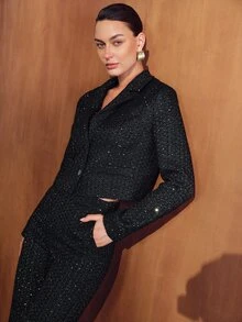 MOTF PREMIUM FASHIONABLE WAIST-CINCHING ELEGANT BLAZER COLLAR VERSATILE WOMEN'S JACKET - Black - View 7