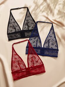 Charlaine Set Lingerie Romantis dengan Penutup Depan Renda dan Leher Halter V Dalam, 3 Potong - MultiWarna - View 2