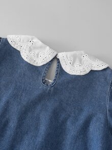 Girls' Big Collar Washed Denim Dress,Aqua Blue,Autumn,Preppy,School,Back-To-School Fashion Western Style Comfortable Clothes For Party And Vacation - Blue - View 7
