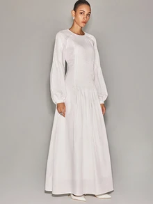 Anewsta Essential Women's White Knit Patchwork Long Sleeve Dress, Soft Style Loose Fit Slimming Long A-Line Dress - White - View 7