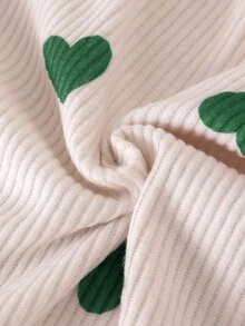 SHEIN 女童 2 件套 半高領愛心刺繡不對稱下擺針織上衣 羅紋荷葉邊喇叭褲套裝 秋季 7 歲生日 棕色 幼兒園 - 綠色 - 查看 8