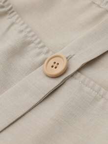 SHEIN Elenzya Women's High-Waisted Suspender Wide-Leg Jumpsuit, Featuring A Linen-Textured Fabric, Button-Adorned Straps, And A Relaxed Flared Pant Silhouette. This - Apricot - View 4