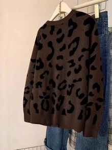 SHEIN LUNE 大尺碼豹紋針織開襟衫 秋冬女裝 - 彩色 - 查看 3