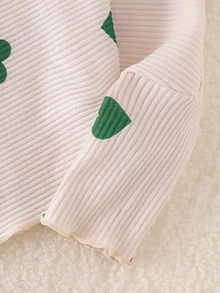 SHEIN 女童 2 件套 半高領愛心刺繡不對稱下擺針織上衣 羅紋荷葉邊喇叭褲套裝 秋季 7 歲生日 棕色 幼兒園 - 綠色 - 查看 4