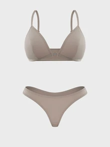 SHEIN 6pcs Simple Comfortable Plum Diamond Triangle Cup Bra Set - Multicolor - View 7
