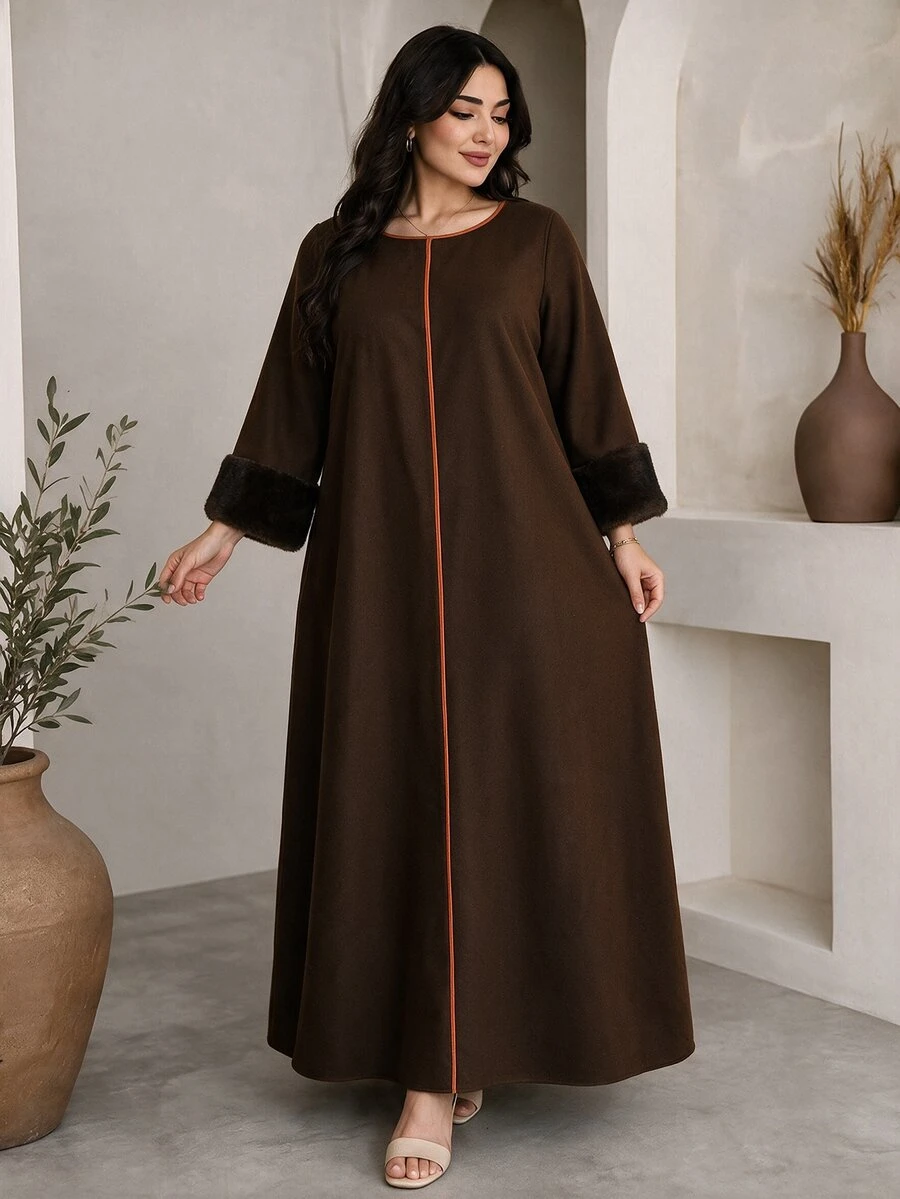Al Najma 女款羊毛混紡拼接羅紋飾邊設計休閒日常居家大尺碼洋裝 - 彩色 - 查看 1