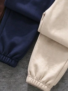 (3pcs) Autumn Winter Boys Fashion Creative Minimalist Label Knight Pony Letter Print Sweatpants - Multicolor - View 5