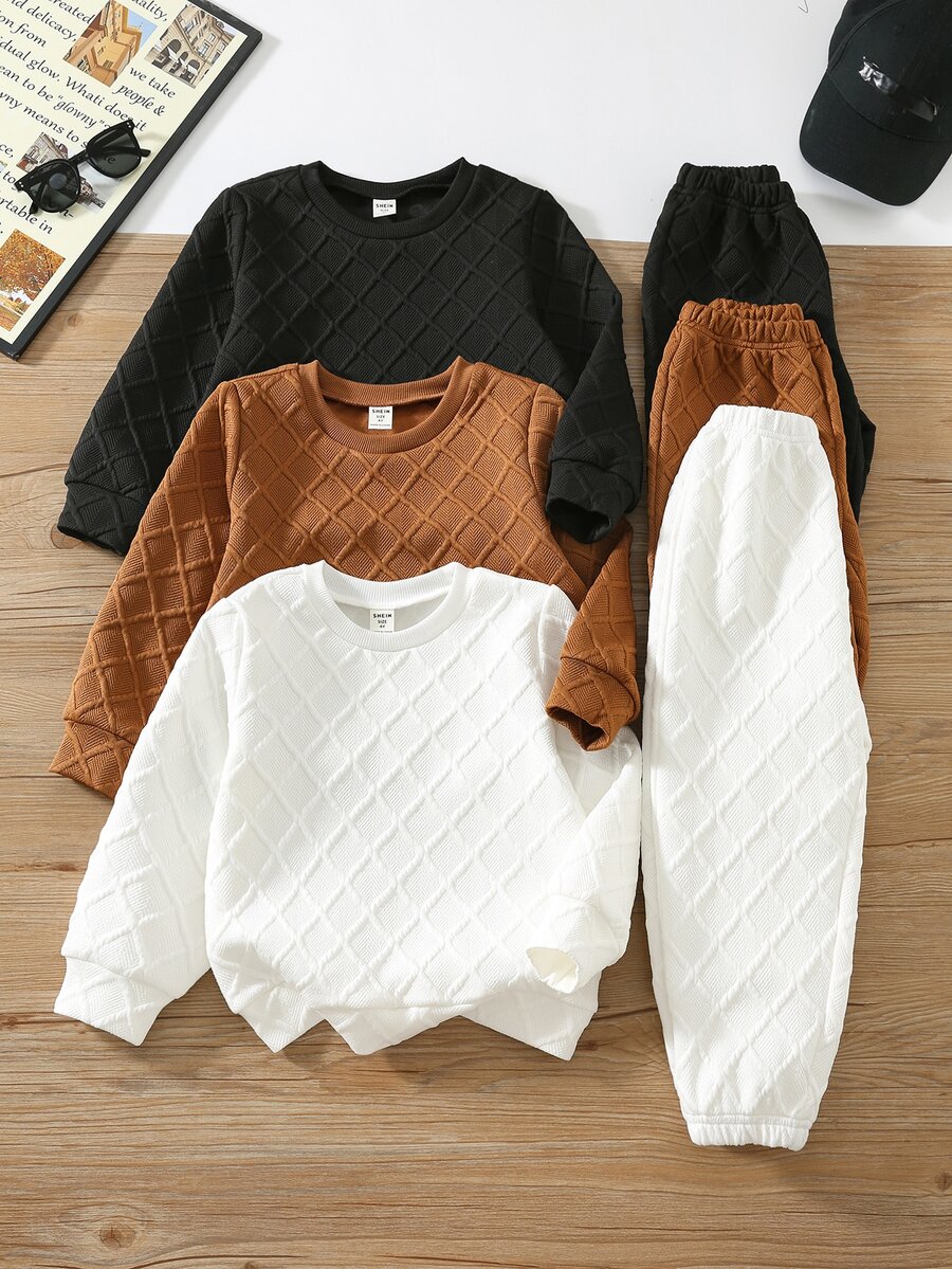 SHEIN 6pcs/Set Young Boy Kids Casual Cute Letter Pattern Crew Neck Sweatshirt And Fit Autumn Pants - Multicolor - View 1
