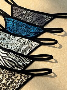Bare Chapter Plus Size Women's Leopard & Zebra Print Thong Panties 5-Pack - Multicolor - View 3