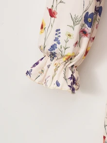 SHEIN Vintaside Kids Tween Girls Spring Fall Casual Cottagecore Vintage Floral Wildflower Print Long Sleeve Flounce Cuffs High Waist Tiered Ruffle A-Line Dress Clothing - Multicolor - View 5