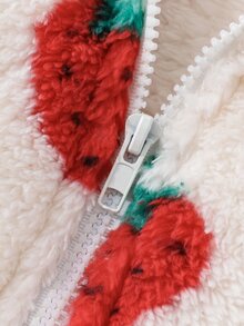 Elladie kids 女童冬季保暖內裡可愛甜美Y2K草莓毛絨帽子與夾克外套，附斜背小包，2件套 - 紅色 - 查看 5