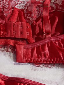 Crystal Vow 2pcs Women's Lace Patchwork Lingerie Set - Burgundy - View 5