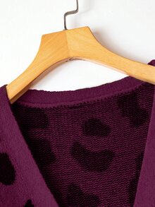 SHEIN LUNE Plus Size Leopard Print Knit Cardigan Fall Winter Cloth For Women Autumn - Multicolor - View 4
