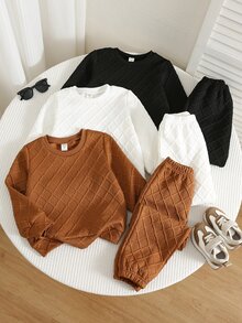 SHEIN 6pcs/Set Young Boy Kids Casual Cute Letter Pattern Crew Neck Sweatshirt And Fit Autumn Pants - Multicolor - View 1