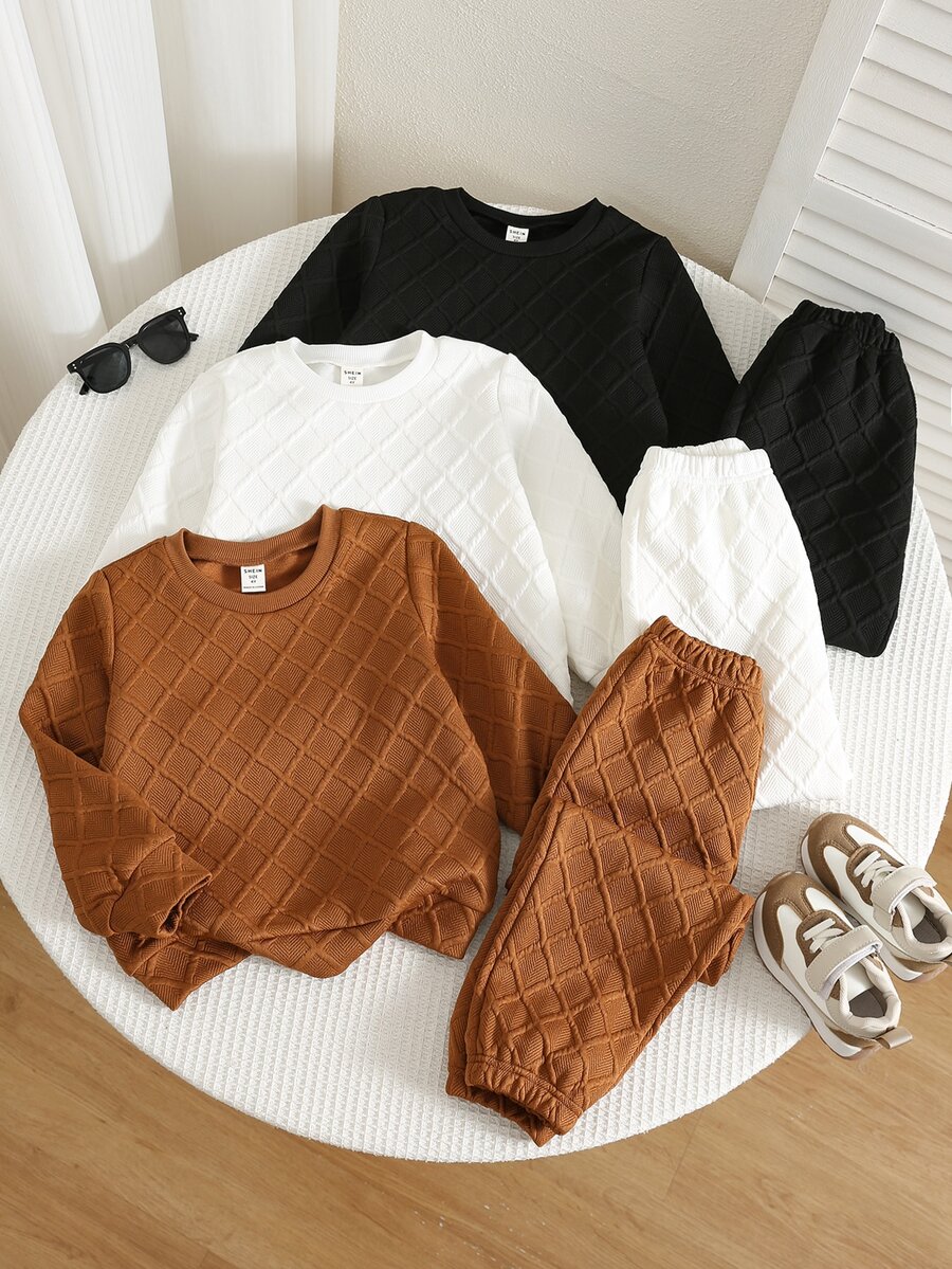 SHEIN 6pcs/Set Young Boy Kids Casual Cute Letter Pattern Crew Neck Sweatshirt And Fit Autumn Pants - Multicolor - View 1