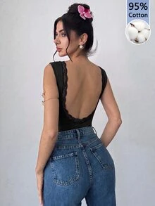 Firerie 女款優雅浪漫時尚通勤性感露背 95% 棉連身衣，適合派對、浪漫約會及婚禮生日穿搭 - 黑色 - 查看 5
