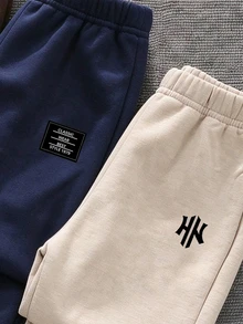 (3pcs) Autumn Winter Boys Fashion Creative Minimalist Label Knight Pony Letter Print Sweatpants - Multicolor - View 6