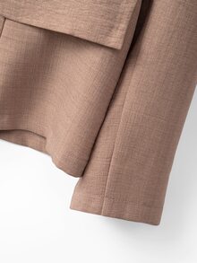 GlowEve CURVE Plus Size Women's Best-Selling Elegant Long Sleeve Asymmetrical Collar Solid Color Cotton Linen Blend Blazer + Straight Leg Wide Leg Pants 2 Pieces Set, Slimming Minimalist Design With Metal Button Decor, Suitable For Daily Versatile Commuting, Dating, Gathering - Khaki - View 4