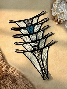 Bare Chapter Plus Size Women's Leopard & Zebra Print Thong Panties 5-Pack - Multicolor - View 2