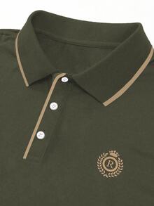 Calvornis 男士拼色字母印花短袖 Polo 衫，正式、儀式感 - 軍綠色 - 查看 3