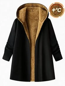 SHEIN Clasi 女款優雅加厚保暖內裡長袖連帽夾克，黑色，冬季休閒場合外套，大尺碼保暖填充外套，適合露營與徒步 - 棕色 - 查看 4