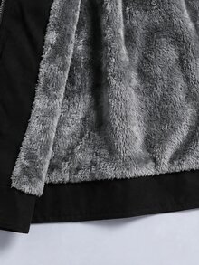 SHEIN Clasi 女款優雅保暖針織修身保暖抓絨內裡拉鍊連帽黑色夾克，高領法蘭絨休閒街頭風長袖外套，秋冬款 - 黑色 - 查看 7