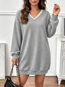 Zayélia Women's Lace Trim Backless Bow Knitted Mini Dress - Grey - View 3