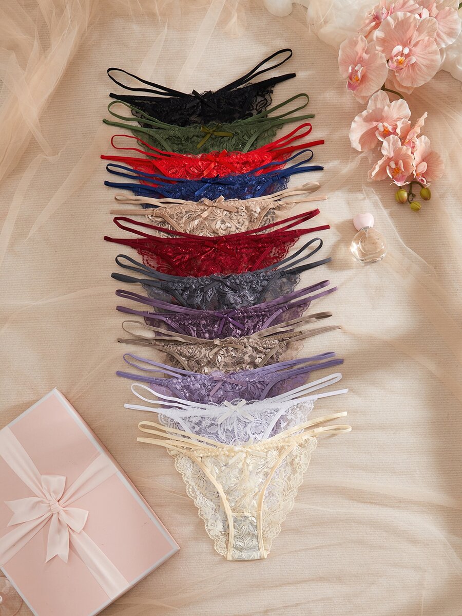 Snug Zone 12pcs Lace Sexy Women's Triangle Panties, Simple Comfortable Underwear, Romantic - Multicolor - View 1