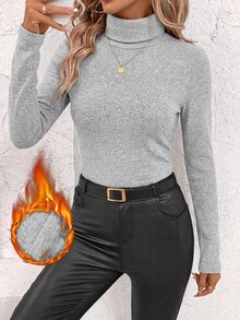 SHEIN Clasi 女款立領抓皺腰部保暖發熱T恤 - 淺灰色 - 查看 3
