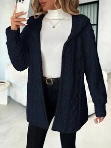 SHEIN Clasi 女款純色長袖連帽紋理抓絨外套，適合冬季 - 藏蓝色 - 查看 8