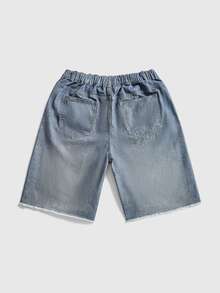 ROMWE Plus Size Women Y2K Millennium Patchwork Ultra Short Denim Five-Point Wide Leg Shorts - Blue - View 2