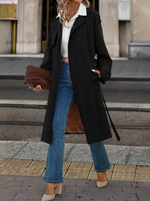 SHEIN Clasi 防皺面料保暖內裡風衣，適合秋冬穿著，溫暖舒適 - 黑色 - 查看 8