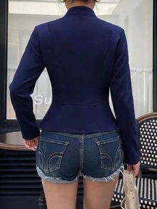 Lavishia 女款優雅雙排扣淺卡其色前拉鍊拿破崙/軍裝夾克，秋季穿搭，鄉村音樂會服飾，拿破崙夾克，哥德風，秋季 - 藏蓝色 - 查看 3